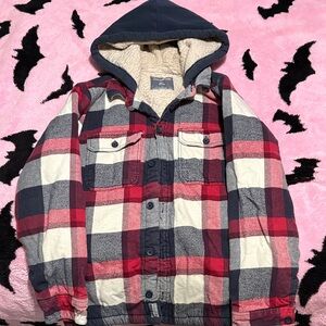 Hollister Red and Navy Plaid Jacket